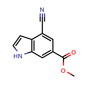 Chemical structure of methyl 4-cyano-1H-indole-6-carboxylate , CAS 885518-38-7, AChemBlock Q55396
