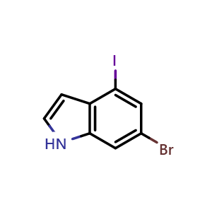 Chemical structure of 6-bromo-4-iodo-1H-indole , CAS 885519-17-5, AChemBlock Q55398