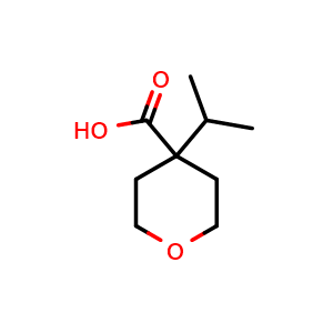 Chemical structure of 4-isopropyltetrahydro-2H-pyran-4-carboxylic acid , CAS 1537679-59-6, AChemBlock Q55439