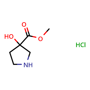 Chemical structure of methyl 3-hydroxypyrrolidine-3-carboxylate hydrochloride , CAS 1895054-23-5, AChemBlock Q55445