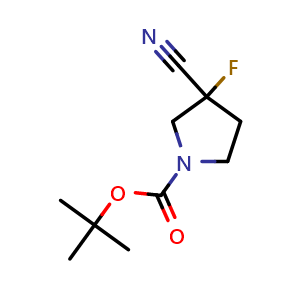 Chemical structure of tert-Butyl 3-cyano-3-fluoropyrrolidine-1-carboxylate , CAS 1334675-01-2, AChemBlock Q55450