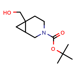 Chemical structure of tert-butyl 6-(hydroxymethyl)-3-azabicyclo[4.1.0]heptane-3-carboxylate , CAS 203663-27-8, AChemBlock Q55459