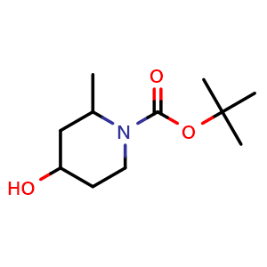 Chemical structure of tert-butyl 4-hydroxy-2-methylpiperidine-1-carboxylate , CAS 208046-23-5, AChemBlock Q55491