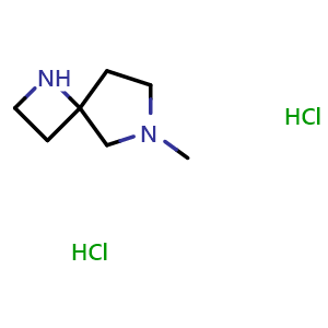 Chemical structure of 6-methyl-1,6-diazaspiro[3.4]octane dihydrochloride , CAS 2227205-39-0, AChemBlock Q55506