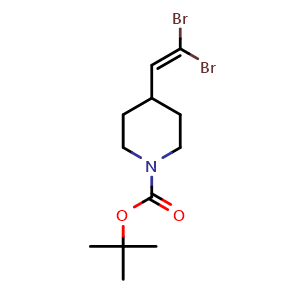 Chemical structure of tert-butyl 4-(2,2-dibromovinyl)piperidine-1-carboxylate , CAS 203664-61-3, AChemBlock Q55510