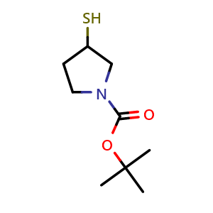Chemical structure of tert-butyl 3-mercaptopyrrolidine-1-carboxylate , CAS 371240-66-3, AChemBlock Q55511