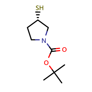 Chemical structure of tert-butyl (S)-3-mercaptopyrrolidine-1-carboxylate , CAS 156371-85-6, AChemBlock Q55512