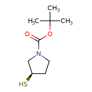 Chemical structure of tert-butyl (R)-3-mercaptopyrrolidine-1-carboxylate , CAS 1236007-42-3, AChemBlock Q55513