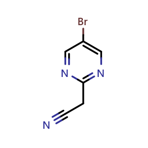 Chemical structure of 2-(5-bromopyrimidin-2-yl)acetonitrile , CAS 831203-15-7, AChemBlock Q55524