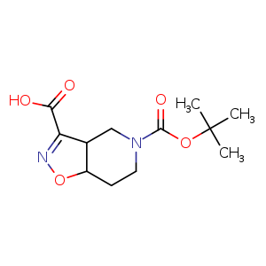 Chemical structure of 5-(tert-butoxycarbonyl)-3a,4,5,6,7,7a-hexahydroisoxazolo[4,5-c]pyridine-3-carboxylic acid , CAS 1160248-32-7, AChemBlock Q55533