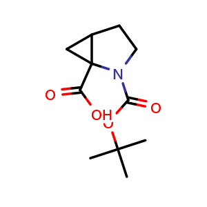 Chemical structure of 2-(tert-butoxycarbonyl)-2-azabicyclo[3.1.0]hexane-1-carboxylic acid , CAS 1251004-87-1, AChemBlock Q55540