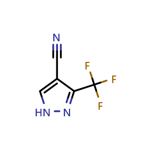 Chemical structure of 3-(trifluoromethyl)-1H-pyrazole-4-carbonitrile , CAS 318951-60-9, AChemBlock Q55554