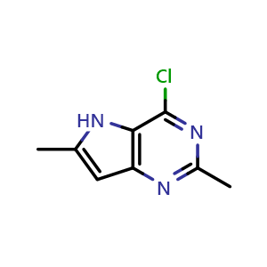 Chemical structure of 4-chloro-2,6-dimethyl-5H-pyrrolo[3,2-d]pyrimidine , CAS 41040-24-8, AChemBlock Q55563