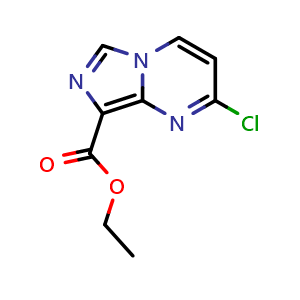 Chemical structure of ethyl 2-chloroimidazo[1,5-a]pyrimidine-8-carboxylate , CAS 1250998-26-5, AChemBlock Q55579