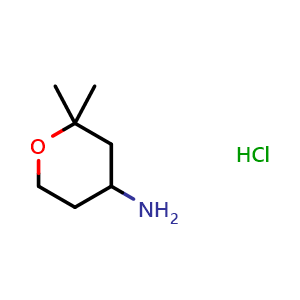 Chemical structure of 2,2-dimethyltetrahydro-2H-pyran-4-amine hydrochloride , CAS 90048-31-0, AChemBlock Q55597