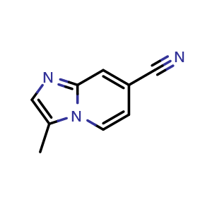 Chemical structure of 3-methylimidazo[1,2-a]pyridine-7-carbonitrile , CAS 952511-37-4, AChemBlock Q55606