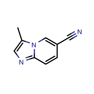 Chemical structure of 3-methylimidazo[1,2-a]pyridine-6-carbonitrile , CAS 952511-46-5, AChemBlock Q55608