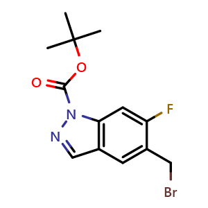 Chemical structure of tert-butyl 5-(bromomethyl)-6-fluoro-1H-indazole-1-carboxylate , CAS 1638768-90-7, AChemBlock Q55632