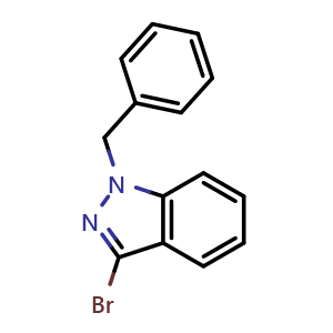 Chemical structure of 1-benzyl-3-bromo-1H-indazole , CAS 29985-03-3, AChemBlock Q55637