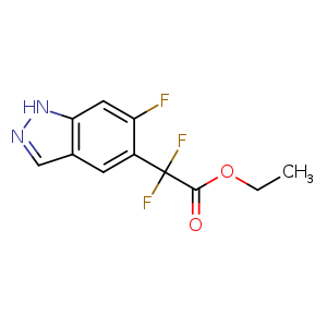 Chemical structure of ethyl 2,2-difluoro-2-(6-fluoro-1H-indazol-5-yl)acetate , CAS 1440965-39-8, AChemBlock Q55638