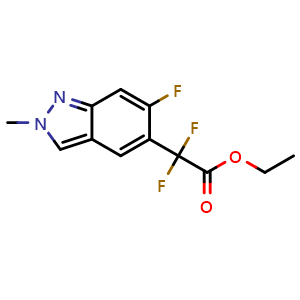 Chemical structure of ethyl 2,2-difluoro-2-(6-fluoro-2-methyl-2H-indazol-5-yl)acetate , CAS 1440965-40-1, AChemBlock Q55639