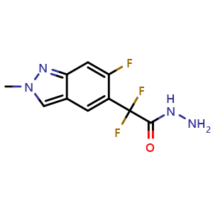 Chemical structure of 2,2-difluoro-2-(6-fluoro-2-methyl-2H-indazol-5-yl)acetohydrazide , CAS 1440965-41-2, AChemBlock Q55641