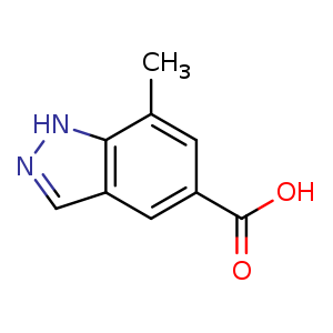 Chemical structure of 7-methyl-1H-indazole-5-carboxylic acid , CAS 1031417-41-0, AChemBlock Q55677