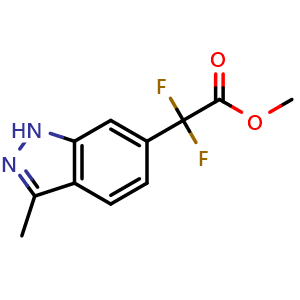 Chemical structure of methyl 2,2-difluoro-2-(3-methyl-1H-indazol-6-yl)acetate , CAS 1547098-96-3, AChemBlock Q55682