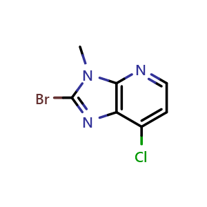 Chemical structure of 2-bromo-7-chloro-3-methyl-3H-imidazo[4,5-b]pyridine , CAS 1638764-58-5, AChemBlock Q55733