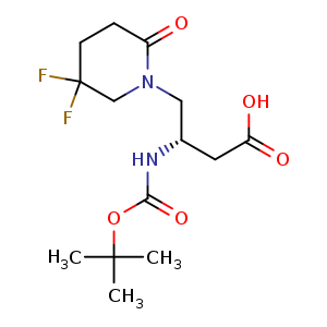 Chemical structure of (S)-3-((tert-butoxycarbonyl)amino)-4-(5,5-difluoro-2-oxopiperidin-1-yl)butanoic acid , CAS 911635-43-3, AChemBlock Q55756