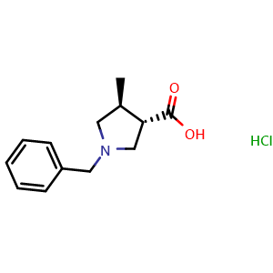 Chemical structure of (3S,4S)-1-benzyl-4-methylpyrrolidine-3-carboxylic acid hydrochloride , CAS 1808888-38-1, AChemBlock Q55762