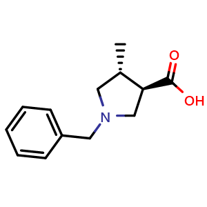 Chemical structure of (3R,4R)-1-benzyl-4-methylpyrrolidine-3-carboxylic acid , CAS 604798-82-5, AChemBlock Q55763