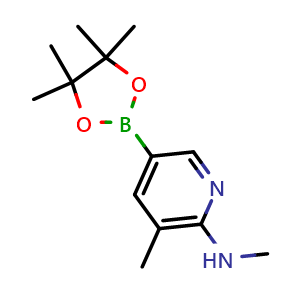 Chemical structure of N,3-dimethyl-5-(4,4,5,5-tetramethyl-1,3,2-dioxaborolan-2-yl)pyridin-2-amine , CAS 1111637-92-3, AChemBlock Q55770