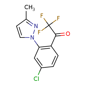 Chemical structure of 1-(4-chloro-2-(3-methyl-1H-pyrazol-1-yl)phenyl)-2,2,2-trifluoroethan-1-one , CAS 1125828-30-9, AChemBlock Q55777