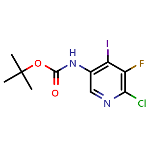 Chemical structure of tert-butyl (6-chloro-5-fluoro-4-iodopyridin-3-yl)carbamate , CAS 1312755-61-5, AChemBlock Q55780