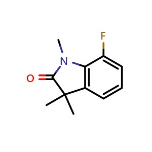 Chemical structure of 7-fluoro-1,3,3-trimethylindolin-2-one , CAS 872141-33-8, AChemBlock Q55784