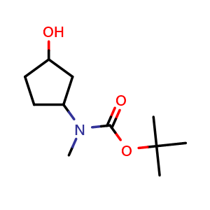 Chemical structure of tert-Butyl (3-hydroxycyclopentyl)(methyl)carbamate , CAS 1936098-07-5, AChemBlock Q55805