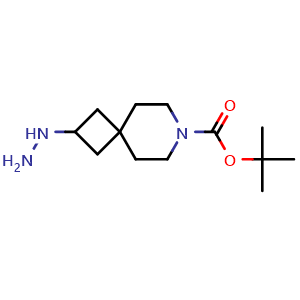 Chemical structure of tert-butyl 2-hydrazineyl-7-azaspiro[3.5]nonane-7-carboxylate , CAS 2168125-15-1, AChemBlock Q55830