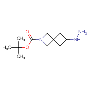Chemical structure of tert-butyl 6-hydrazineyl-2-azaspiro[3.3]heptane-2-carboxylate , CAS 2168698-12-0, AChemBlock Q55831