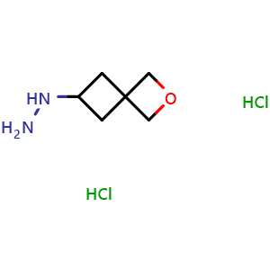 Chemical structure of (2-oxaspiro[3.3]heptan-6-yl)hydrazine dihydrochloride , CAS 2306276-56-0, AChemBlock Q55833