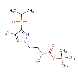 Chemical structure of tert-butyl (2-(4-amino-3-(isopropylsulfonyl)-1H-pyrazol-1-yl)ethyl)(methyl)carbamate , CAS 2306275-55-6, AChemBlock Q55835
