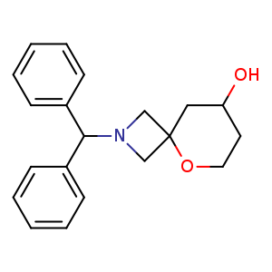 Chemical structure of 2-benzhydryl-5-oxa-2-azaspiro[3.5]nonan-8-ol , CAS 1960431-11-1, AChemBlock Q55868
