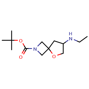 Chemical structure of tert-butyl 7-(ethylamino)-5-oxa-2-azaspiro[3.4]octane-2-carboxylate , CAS 2000517-08-6, AChemBlock Q55887
