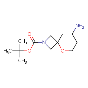 Chemical structure of tert-butyl 8-amino-5-oxa-2-azaspiro[3.5]nonane-2-carboxylate , CAS 2306262-06-4, AChemBlock Q55905