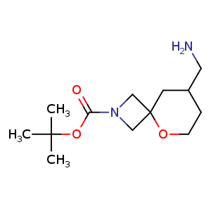 Chemical structure of tert-Butyl 8-(aminomethyl)-5-oxa-2-azaspiro[3.5]nonane-2-carboxylate , CAS 1894505-29-3, AChemBlock Q55907