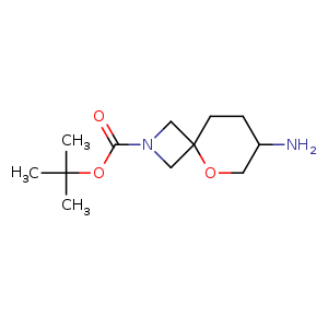 Chemical structure of tert-butyl 7-amino-5-oxa-2-azaspiro[3.5]nonane-2-carboxylate , CAS 2306262-93-9, AChemBlock Q55938