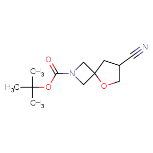 Chemical structure of tert-butyl 7-cyano-5-oxa-2-azaspiro[3.4]octane-2-carboxylate , CAS 1330763-36-4, AChemBlock Q55982