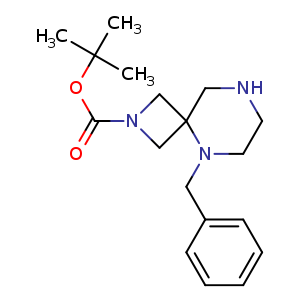 Chemical structure of tert-butyl 5-benzyl-2,5,8-triazaspiro[3.5]nonane-2-carboxylate , CAS 1823863-23-5, AChemBlock Q55988
