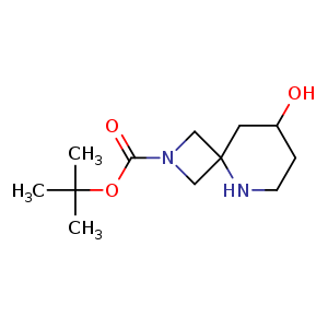 Chemical structure of tert-butyl 8-hydroxy-2,5-diazaspiro[3.5]nonane-2-carboxylate , CAS 1367700-10-4, AChemBlock Q56012