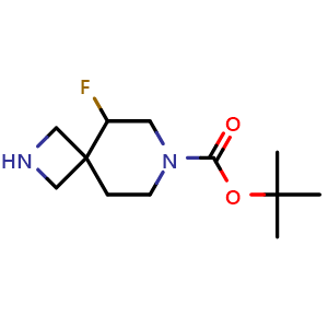 Chemical structure of tert-butyl 5-fluoro-2,7-diazaspiro[3.5]nonane-7-carboxylate , CAS 1250998-80-1, AChemBlock Q56044